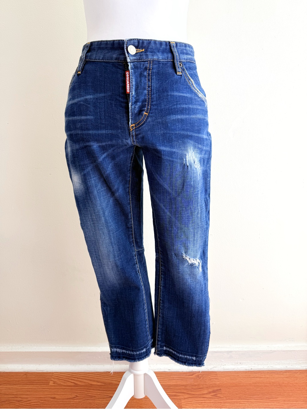 Dsquared2 Distressed Side Ripped Legs Cropped Blue Jeans